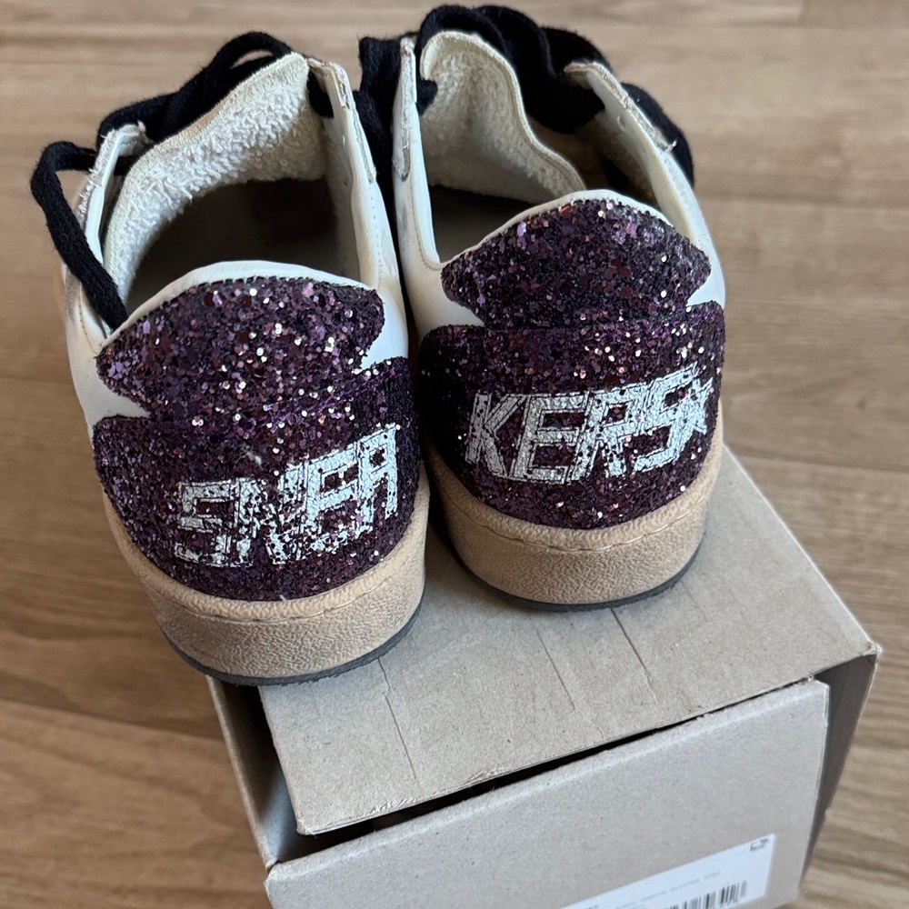 Golden Goose White and Glitter BallStar Lace Up Sneakers - Picture 8 of 8